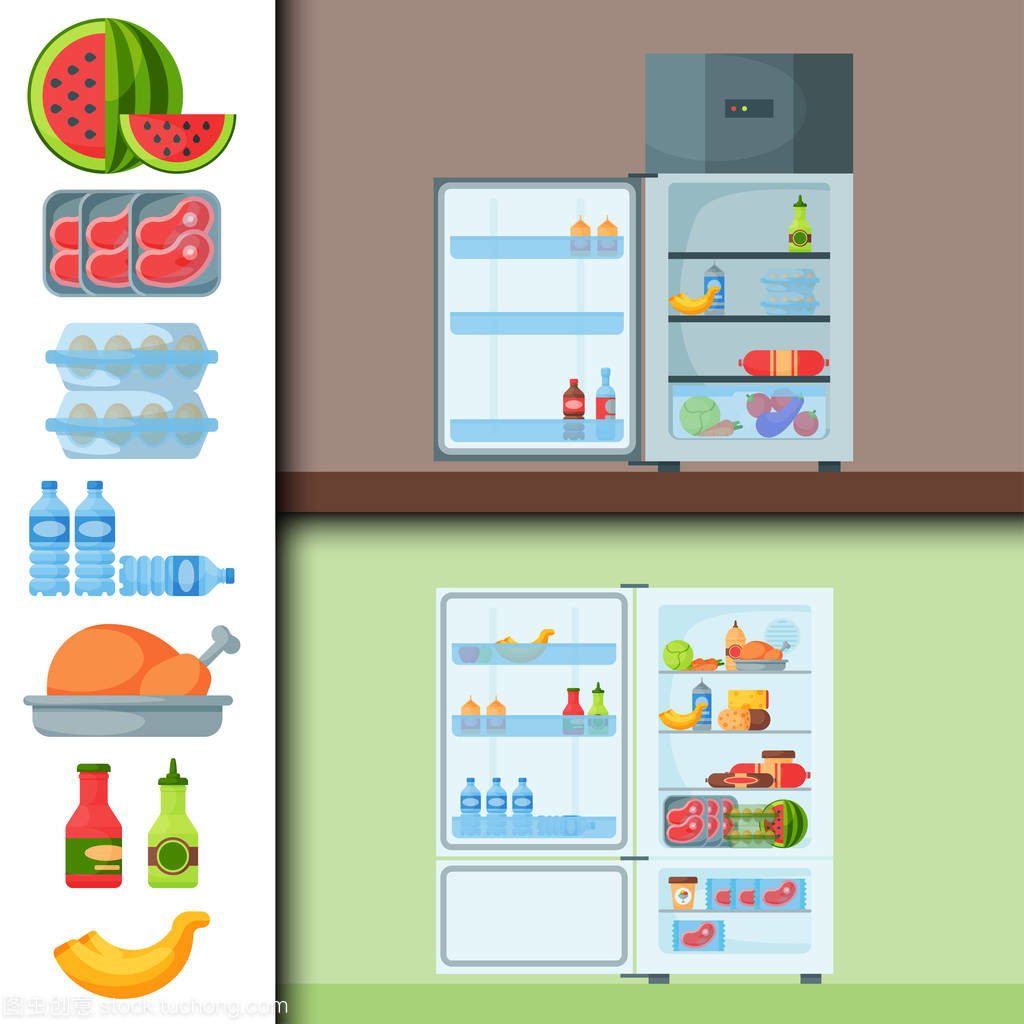 冰箱有机食品厨具家用器具冰箱电器冰箱矢量图